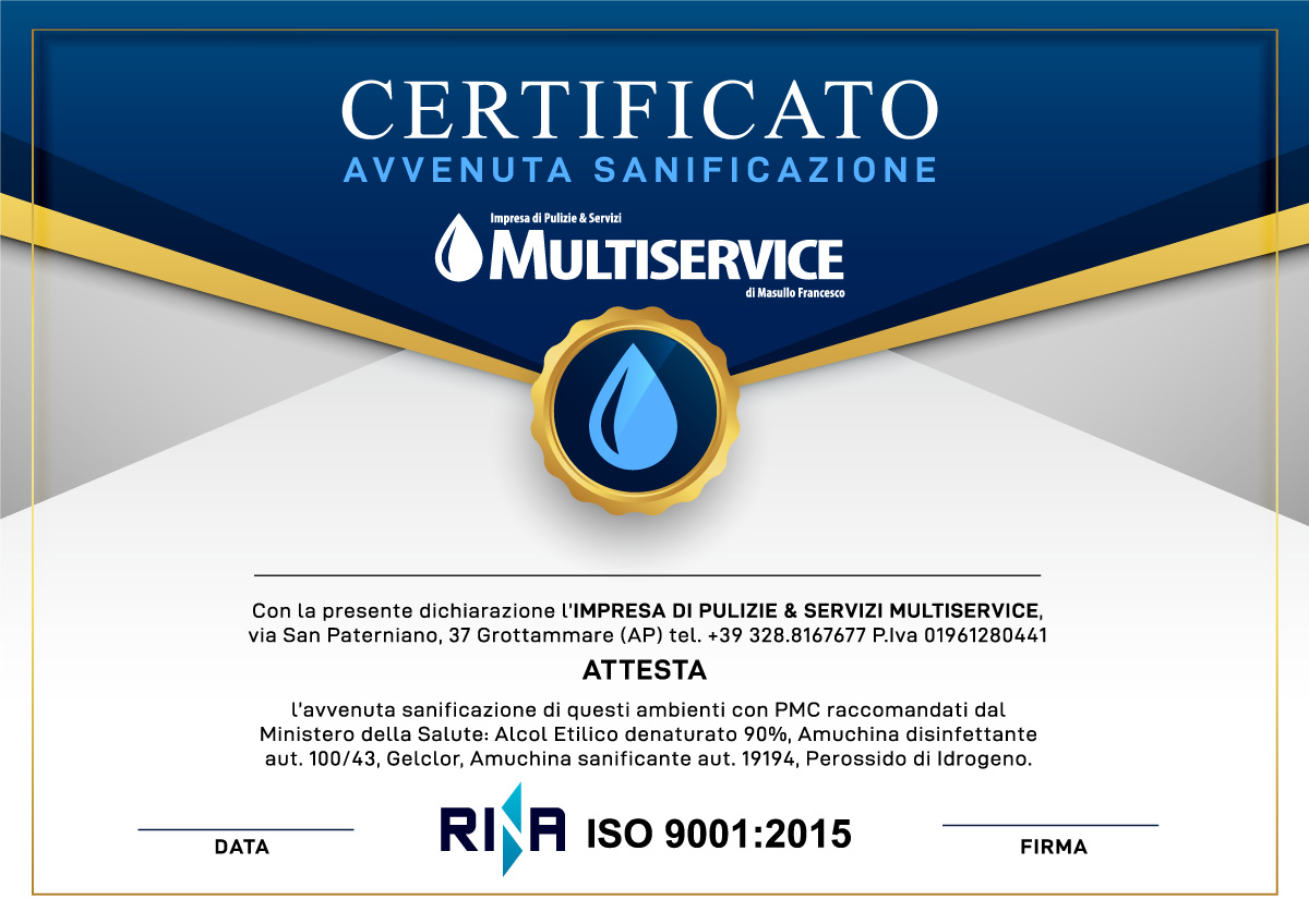 Certificato Sanificazione